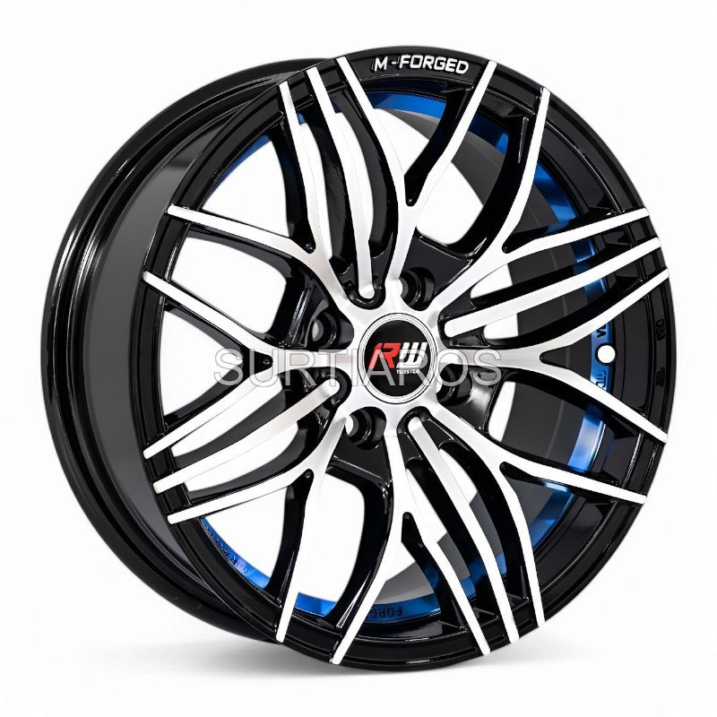 Aro 15x7" 4x100 ET30 CB73.1 Negro Maquinado con Detalle Azul