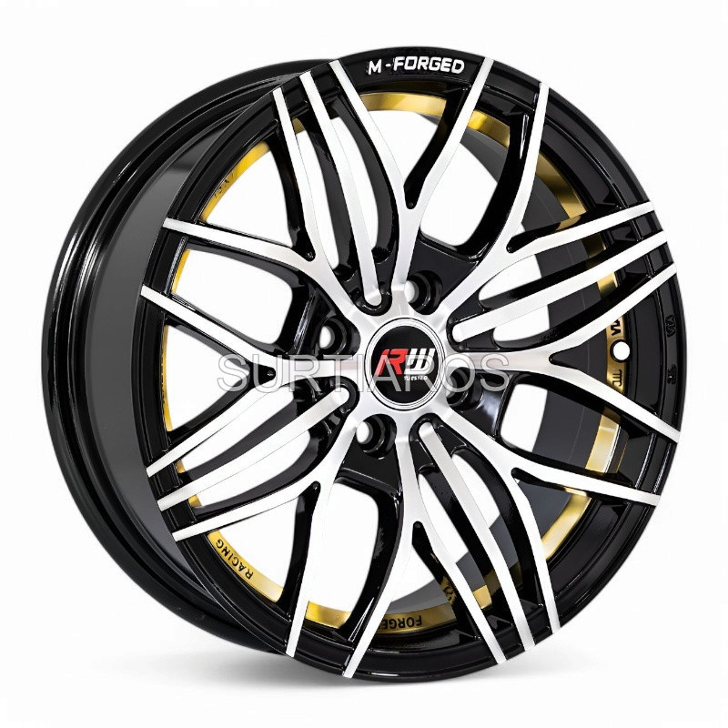 Aro 15x7" 4x100 ET30 CB73.1 Negro Maquinado con Detalle Dorado
