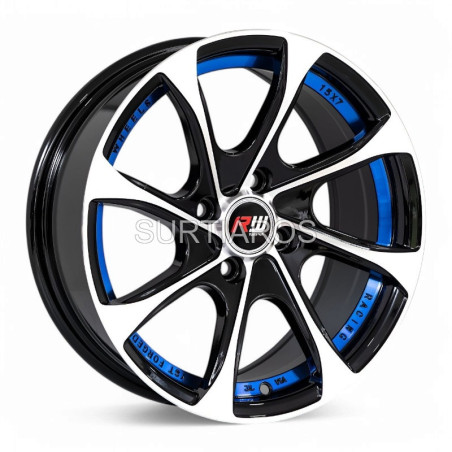 Aro 15x7" 4x100 ET35 CB73.1 Negro Maquinado con Detalle Azul