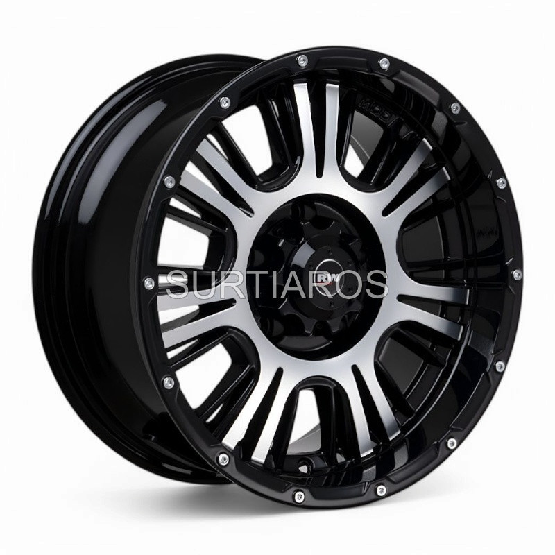 Aro 15x7" 5x114.3 ET0 CB73.1 Negro Maquinado con Remaches