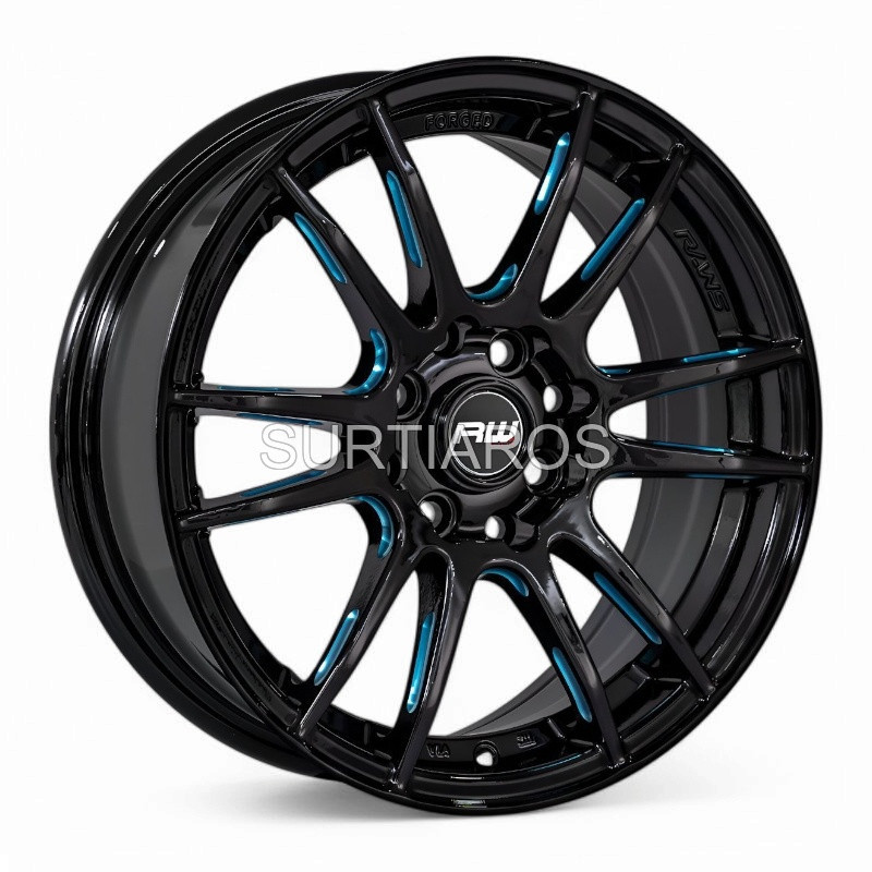 Aro 15x6.5" 8x100/114.3 ET38 CB73.1 Negro con Fresado Azul