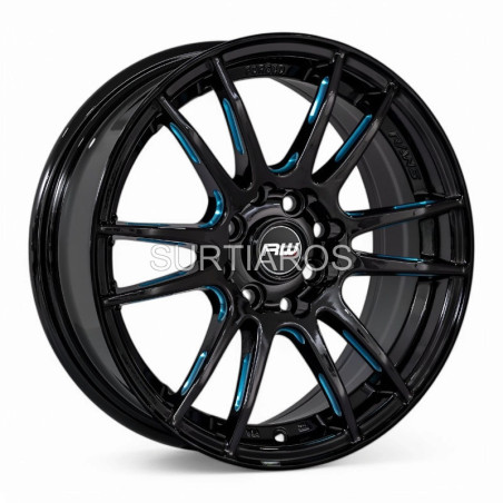 Aro 15x6.5" 8x100/114.3 ET38 CB73.1 Negro con Fresado Azul
