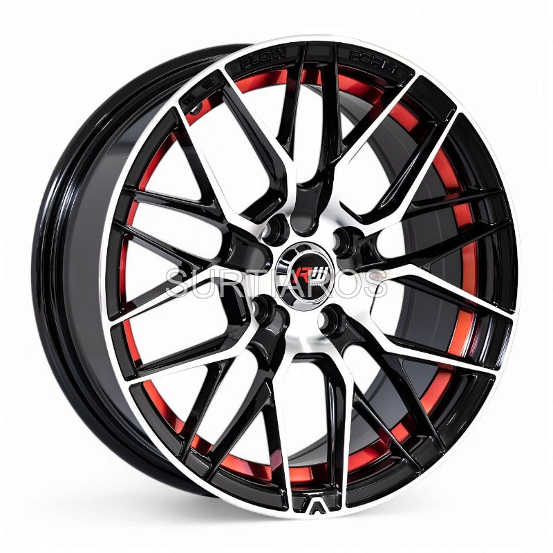 Aro 15x7" 4x100 ET35 CB73.1 Negro Maquinado con Detalle Rojo