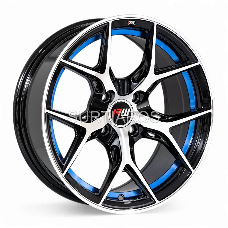 Aro 15x7.5" 4x100 ET25 CB73.1 Negro Maquinado con Detalle Azul