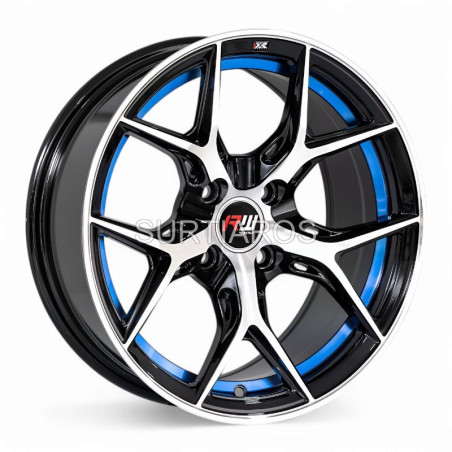 Aro 15x7.5" 4x100 ET25 CB73.1 Negro Maquinado con Detalle Azul