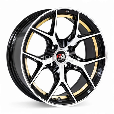 Aro 15x7.5" 4x100 ET25 CB73.1 Negro Maquinado con Detalle Dorado