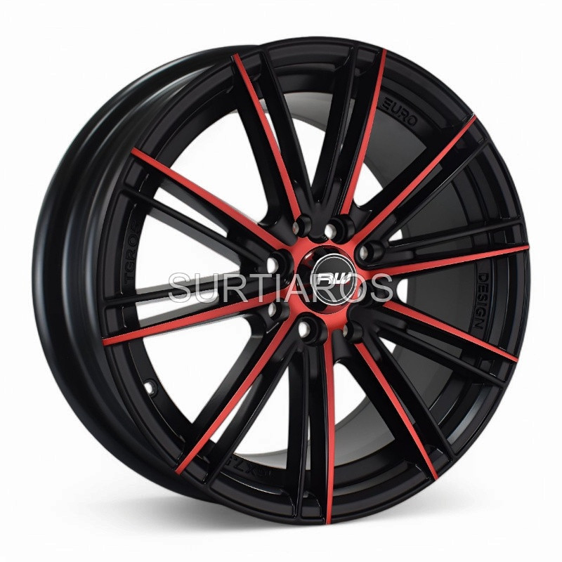 Aro 16x7.5" 8x100/114.3 ET33 CB73.1 Negro Mate Maquinado con Detalle Rojo