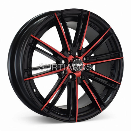 Aro 16x7.5" 8x100/114.3 ET33 CB73.1 Negro Mate Maquinado con Detalle Rojo
