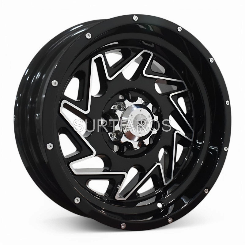 Aro 15x8" 5x114.3 ET-10 CB83.6 Negro Maquinado con Remaches