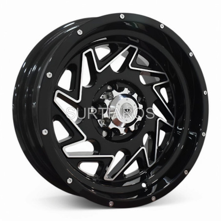 Aro 15x8" 5x114.3 ET-10 CB83.6 Negro Maquinado con Remaches