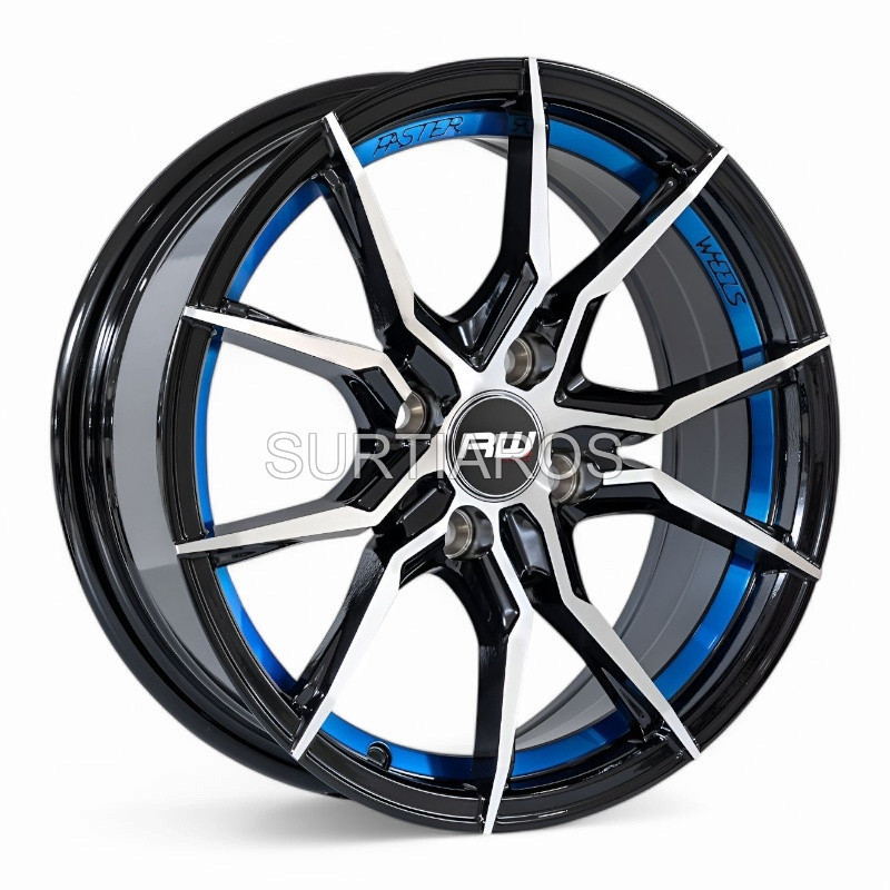 Aro 15x7" 4x100 ET35 CB73.1 Negro Maquinado con Detalle Azul