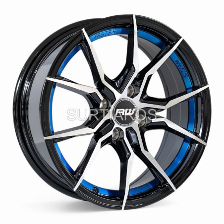 Aro 15x7" 4x100 ET35 CB73.1 Negro Maquinado con Detalle Azul