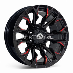 Aro 16x8.5" 6x139.7 ET0 CB110.1 Negro Fresado con Detalle Rojo
