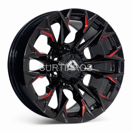 Aro 16x8.5" 6x139.7 ET0 CB110.1 Negro Fresado con Detalle Rojo