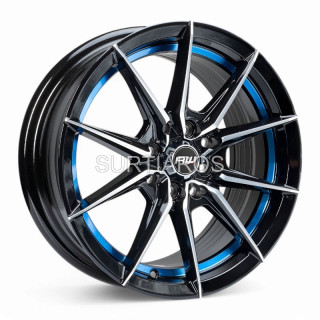 Aro 15x7" 8x100/114.3 ET35 CB73.1 Negro Maquinado con Detalle Azul