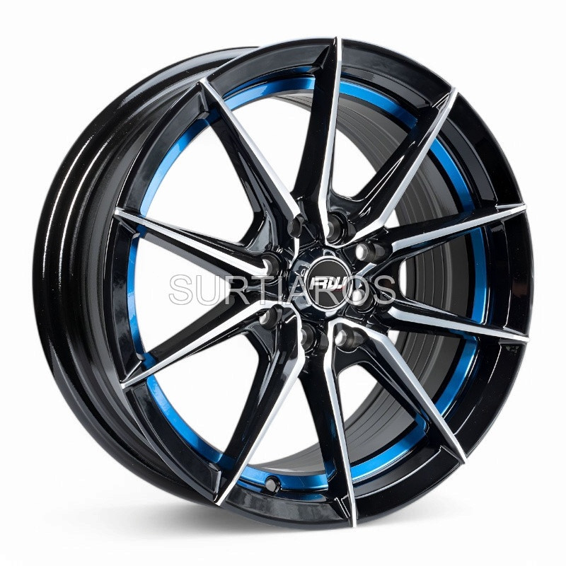 Aro 15x7" 8x100/114.3 ET35 CB73.1 Negro Maquinado con Detalle Azul