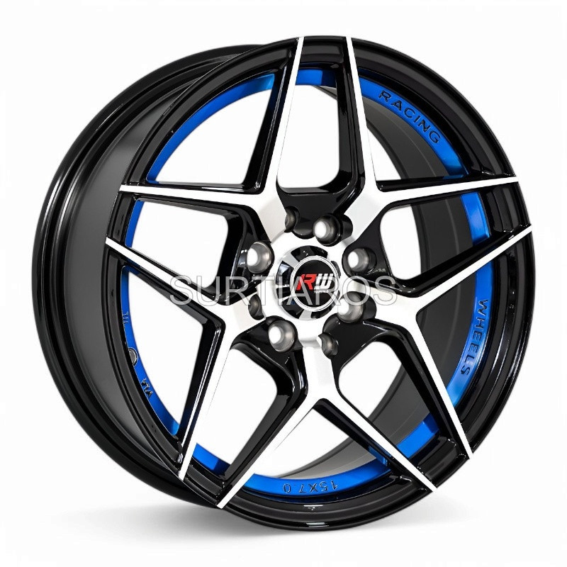 Aro 15x7" 8x100/114.3 ET35 CB73.1 Negro Maquinado con Detalle Azul