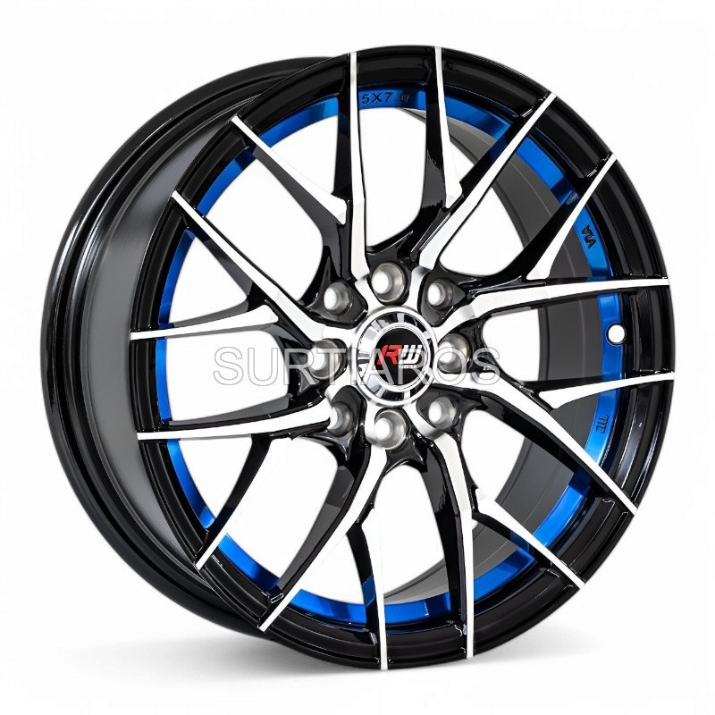 Aro 15x7" 8x100/114.3 ET38 CB73.1 Negro Maquinado con Detalle Azul
